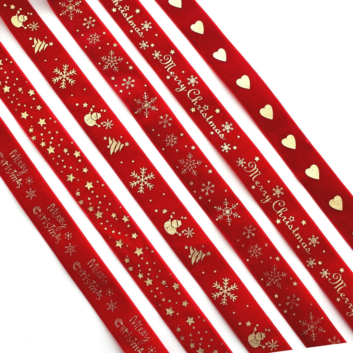 Red Velvet Christmas Ribbon | Gold Foil Holiday Ribbon  1in x 2Yards