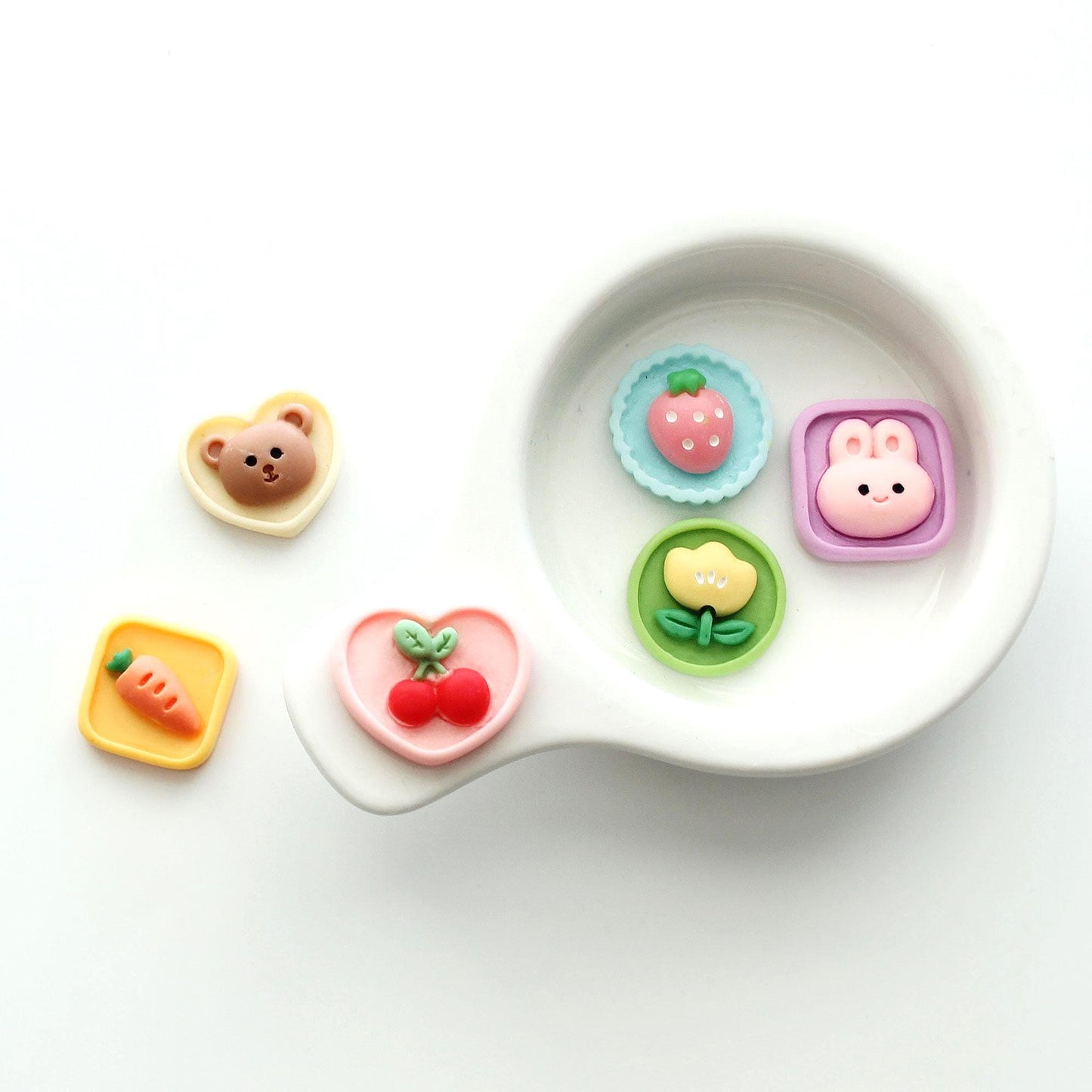 Resin Pastel Flat Back Cabochons Embellishments, Cherry, Strawberry, Bunny, Bear, Flower, Carrot 2pcs