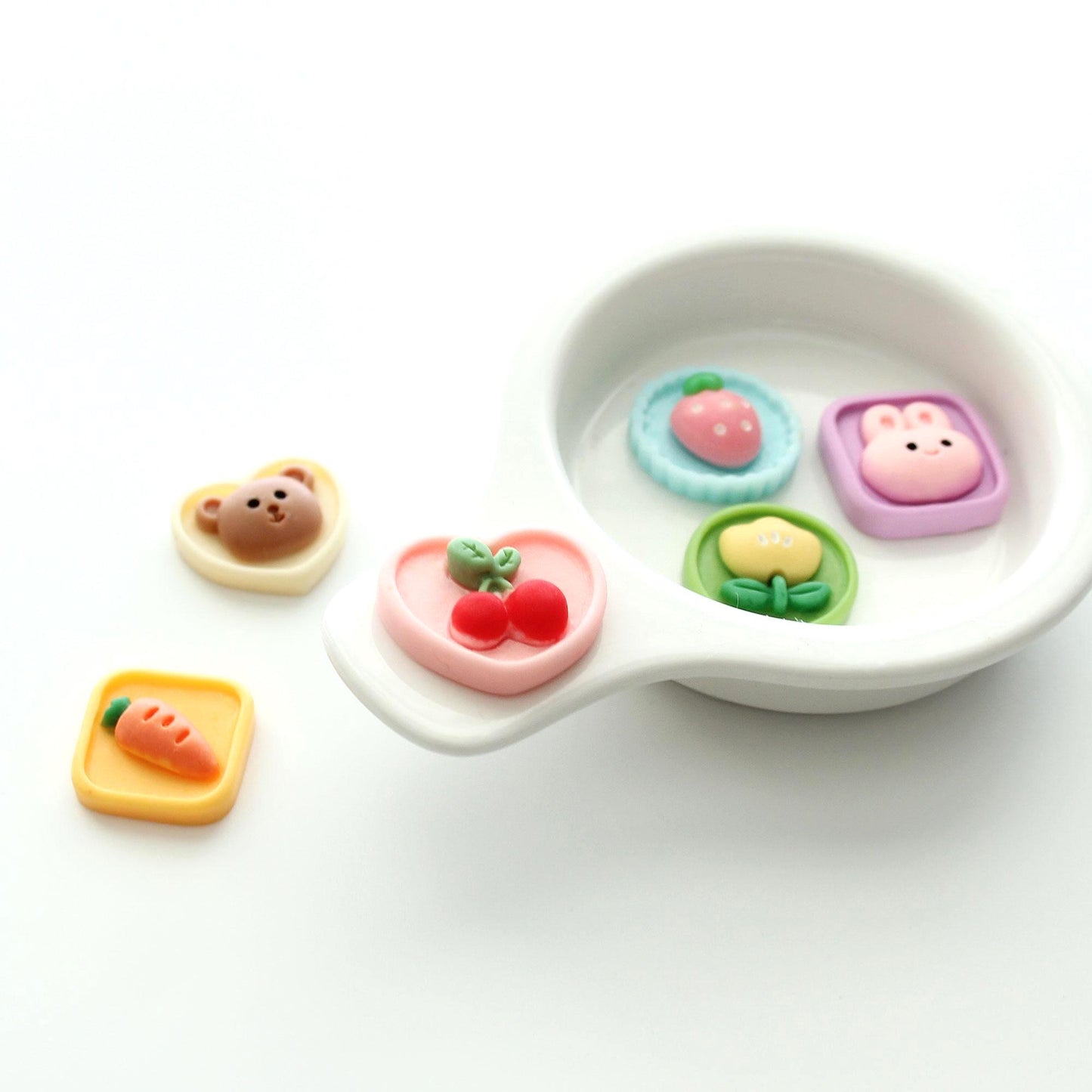 Resin Pastel Flat Back Cabochons Embellishments, Cherry, Strawberry, Bunny, Bear, Flower, Carrot 2pcs