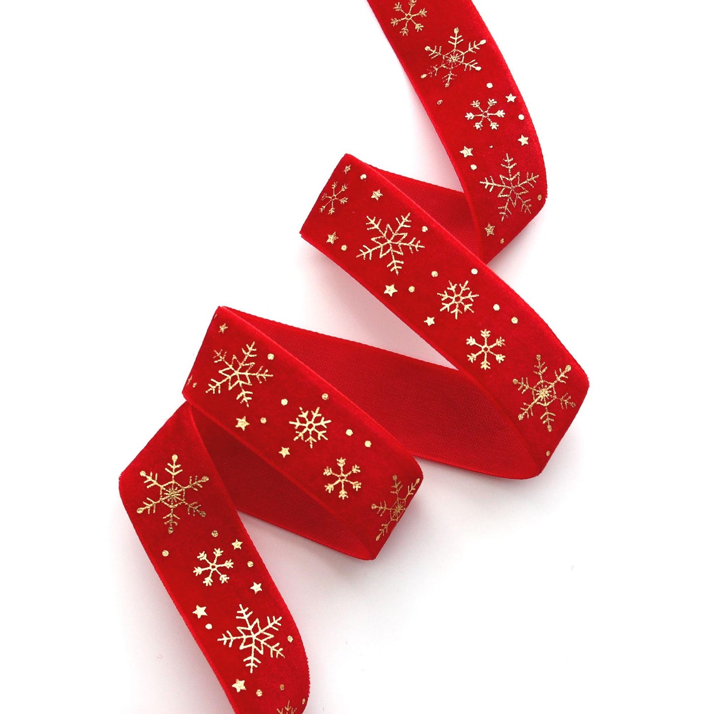 Red Velvet Christmas Ribbon | Gold Foil Holiday Ribbon  1in x 2Yards