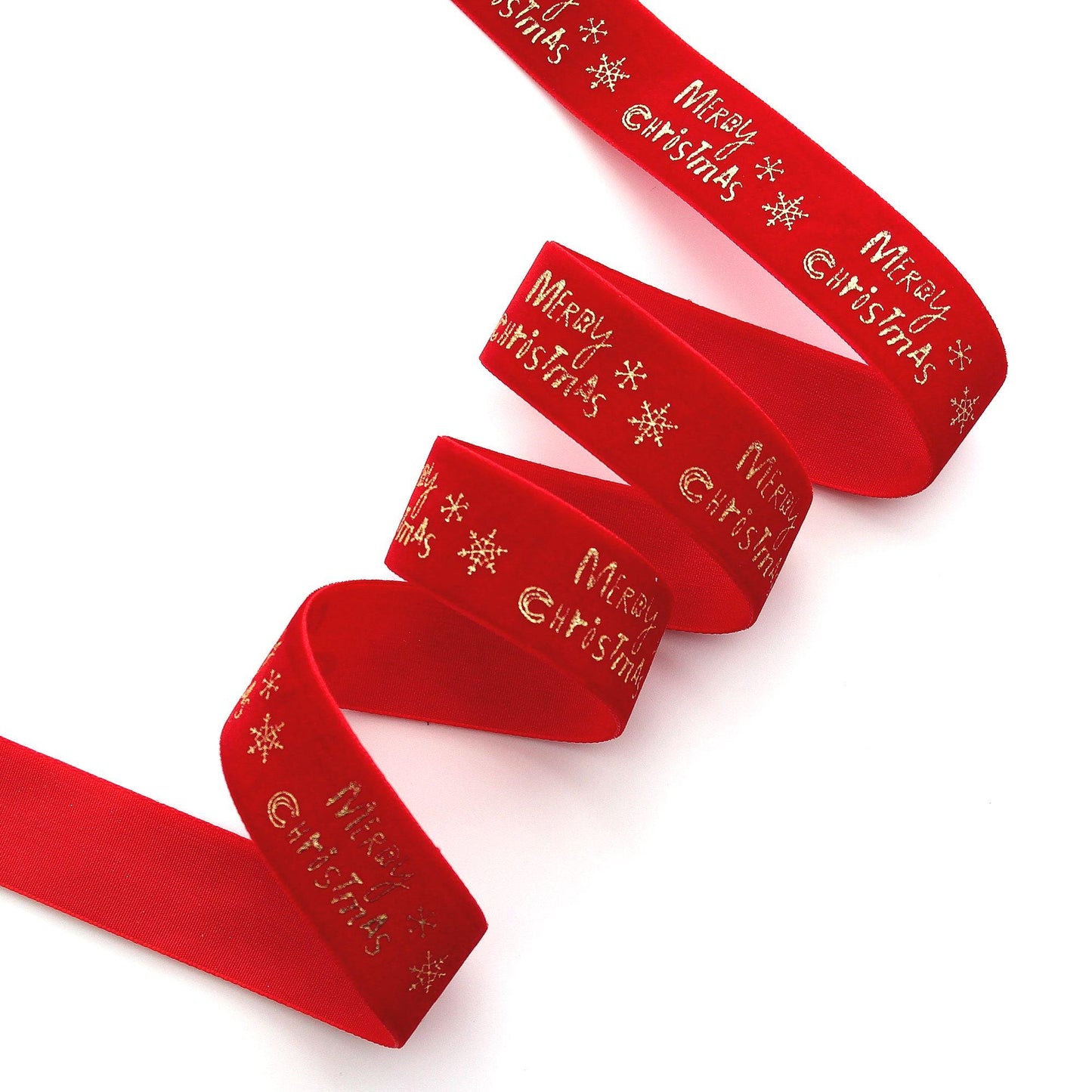 Red Velvet Christmas Ribbon | Gold Foil Holiday Ribbon  1in x 2Yards