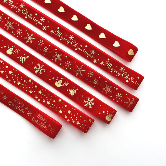 Red Velvet Christmas Ribbon | Gold Foil Holiday Ribbon  1in x 2Yards