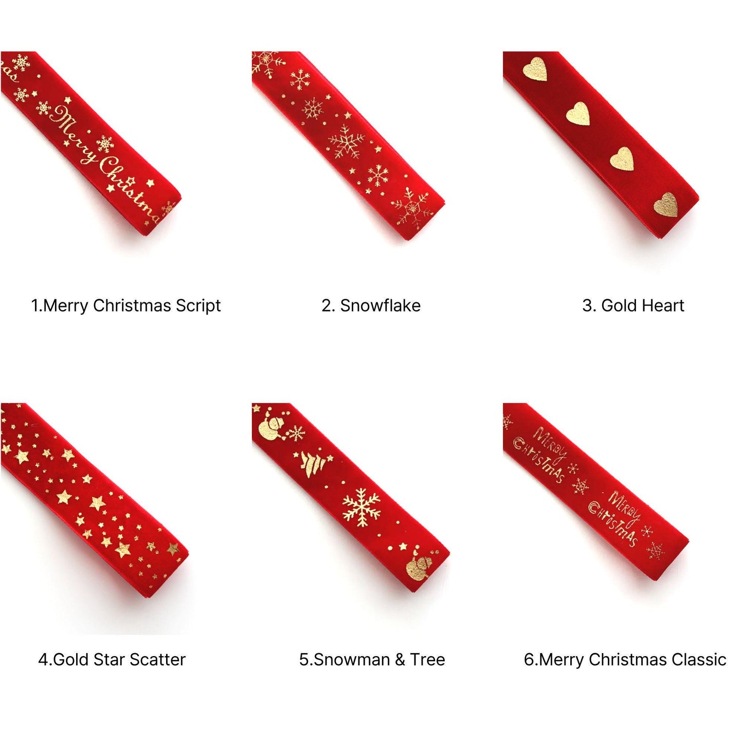 Red Velvet Christmas Ribbon | Gold Foil Holiday Ribbon  1in x 2Yards