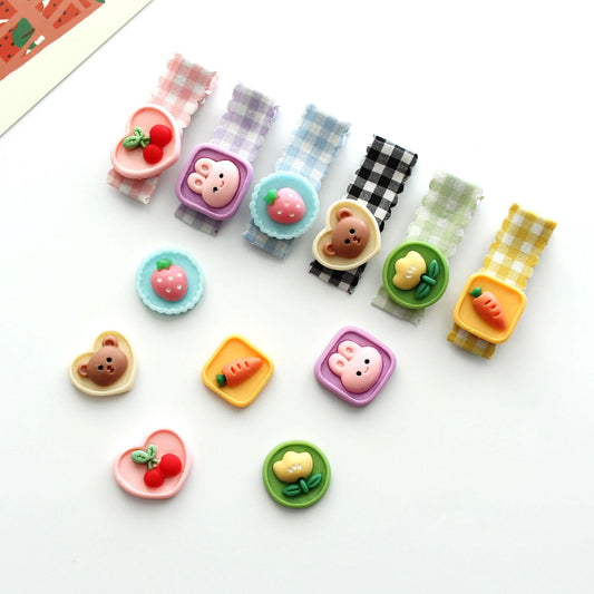Resin Pastel Flat Back Cabochons Embellishments, Cherry, Strawberry, Bunny, Bear, Flower, Carrot 2pcs