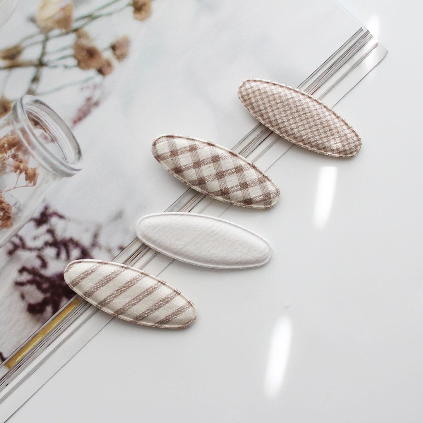 Linen Fabric Covered Snap Clip, DIY Hair Accessory Supplies, 4pcs