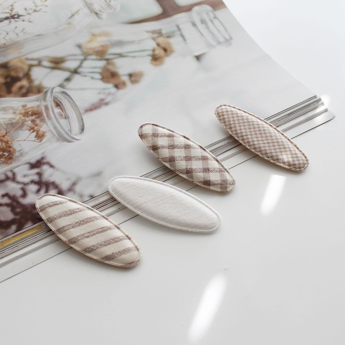 Linen Fabric Covered Snap Clip, DIY Hair Accessory Supplies, 4pcs