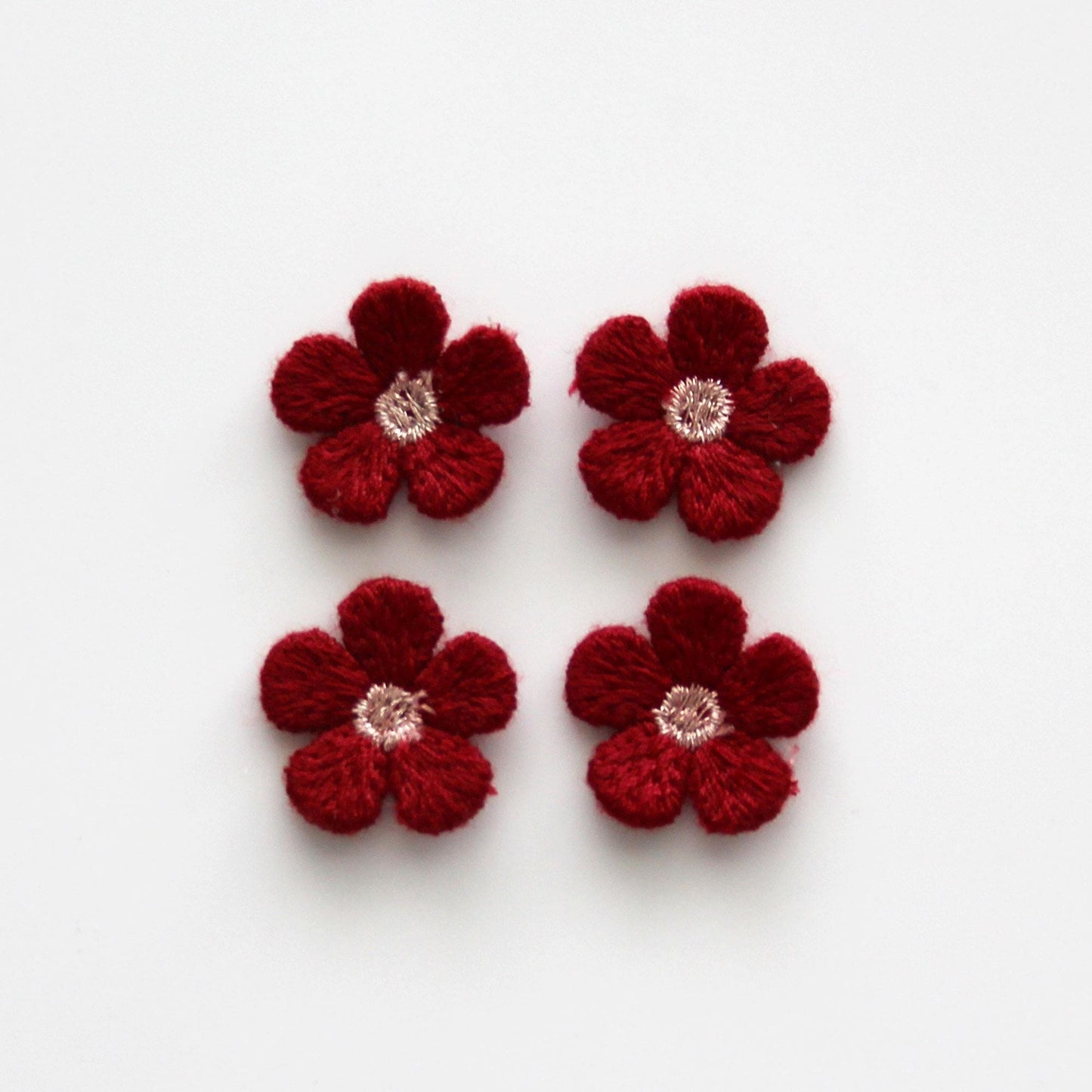 Embroidered Flower Appliques 0.78in (2cm) | Mini Floral Embroidery Patch 4pcs
