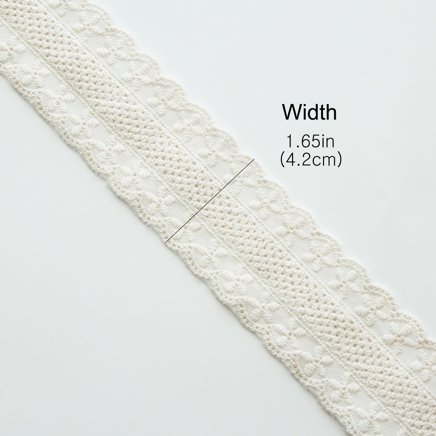 Natural Floral Embroidered Cotton Lace (Width 1.65in/4.2cm) x 5Yards