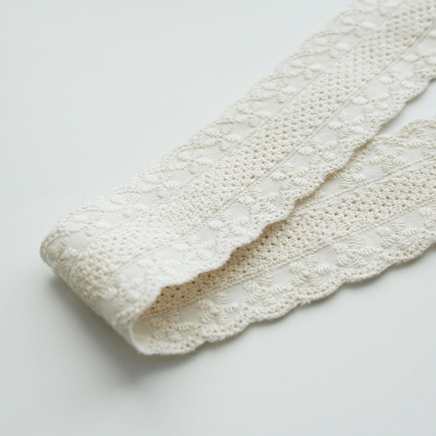 Natural Floral Embroidered Cotton Lace (Width 1.65in/4.2cm) x 5Yards