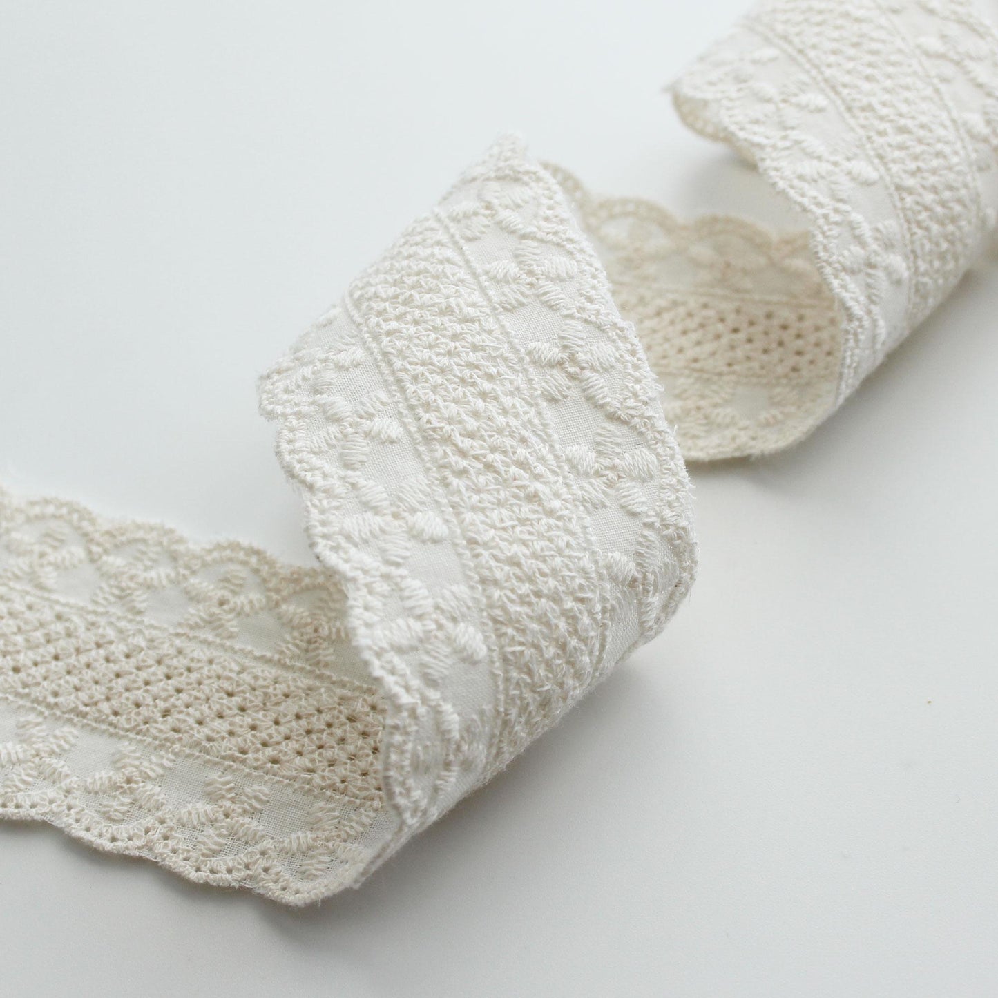 Natural Floral Embroidered Cotton Lace (Width 1.65in/4.2cm) x 5Yards