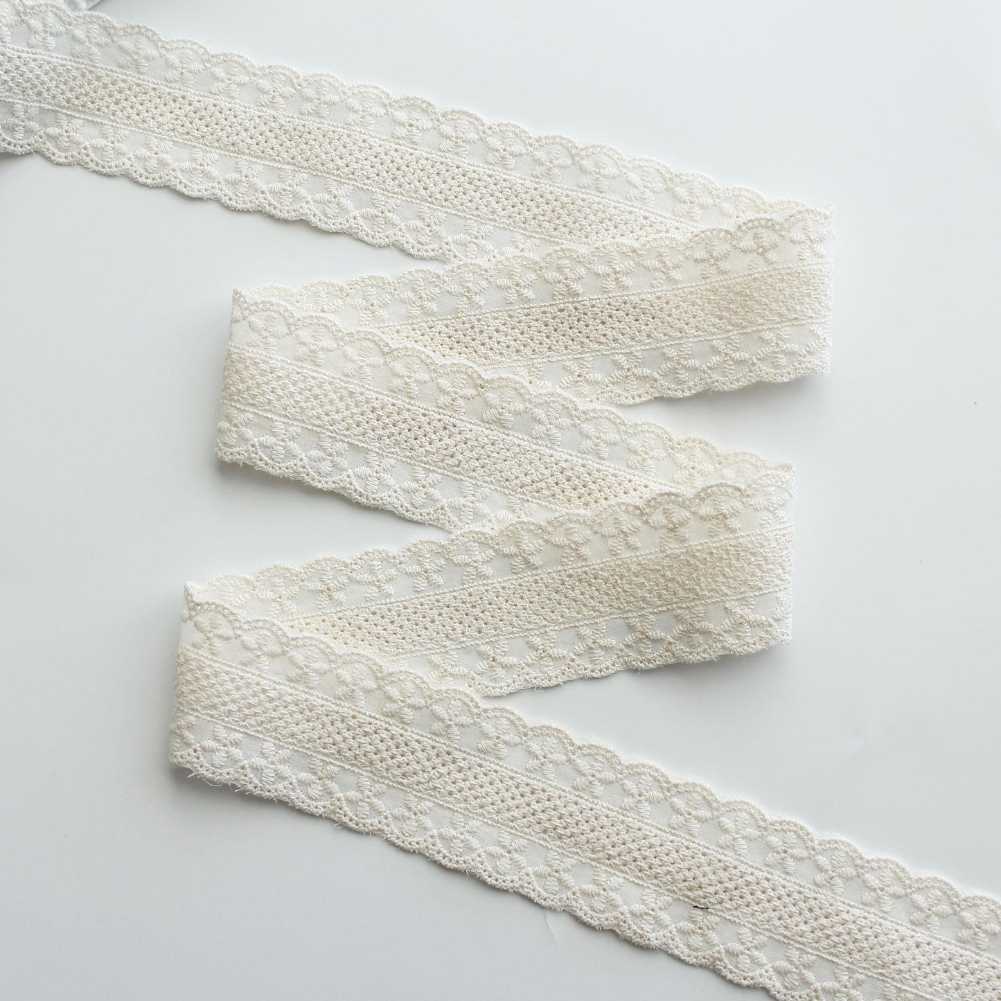 Natural Floral Embroidered Cotton Lace (Width 1.65in/4.2cm) x 5Yards