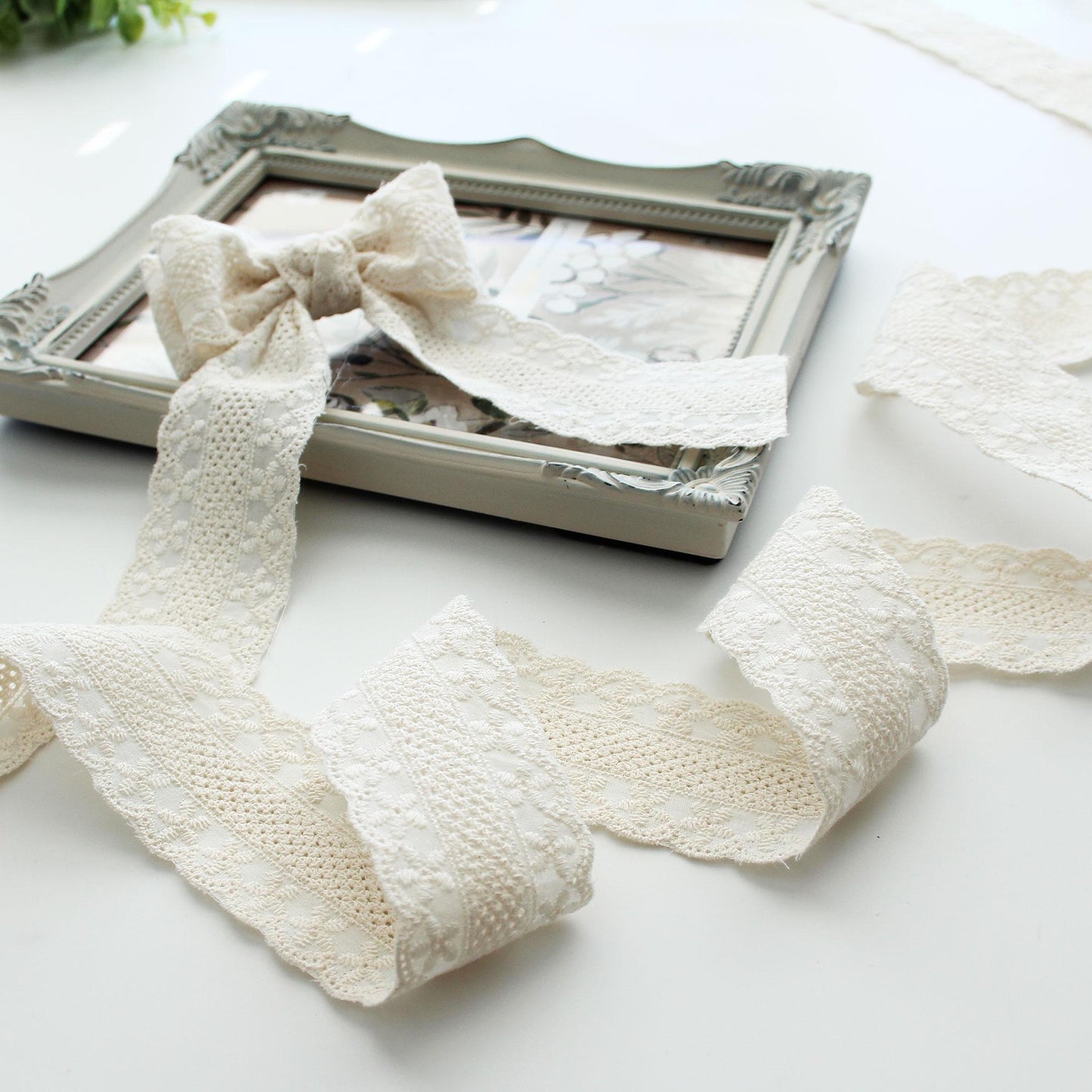 Natural Floral Embroidered Cotton Lace (Width 1.65in/4.2cm) x 5Yards