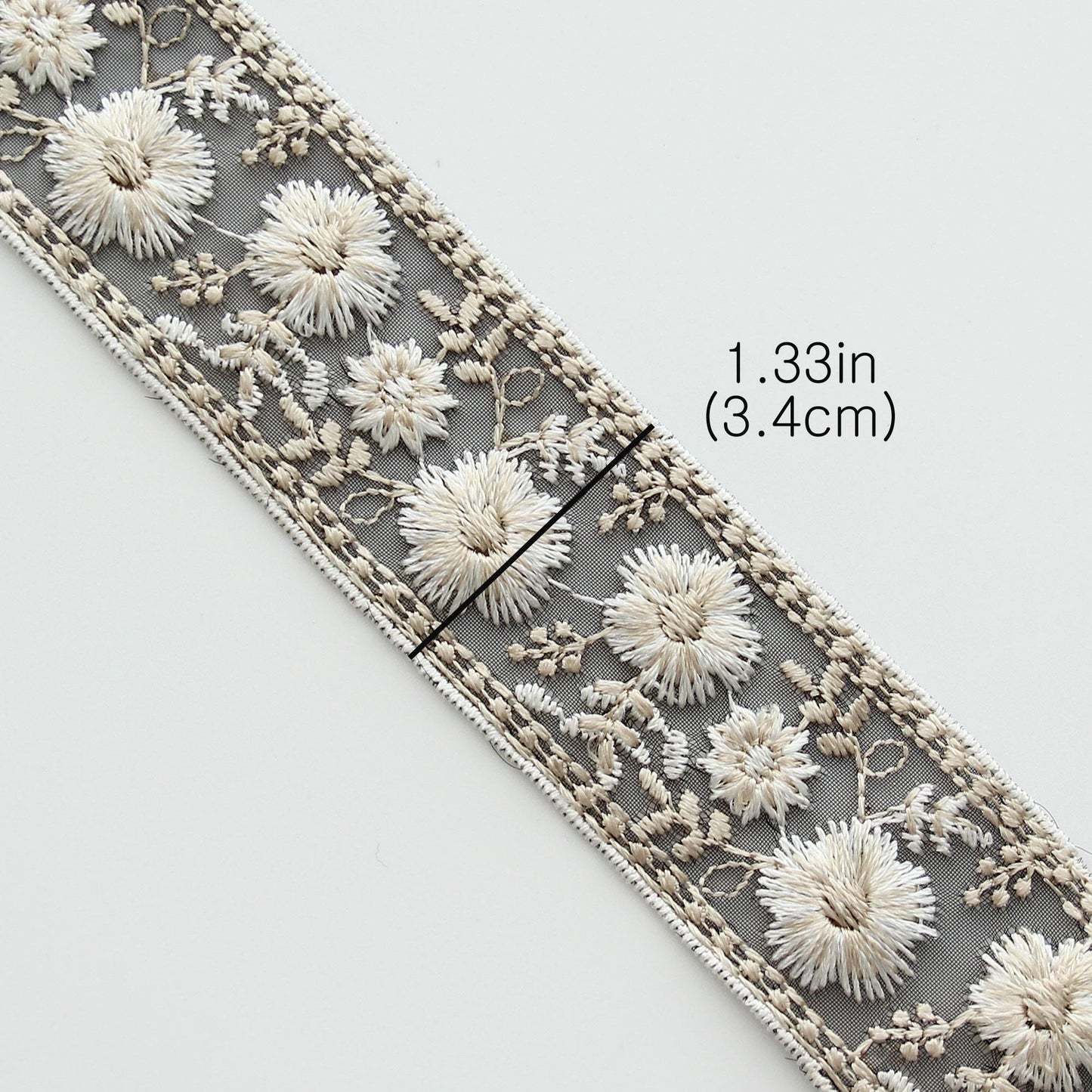 Embroidered Daisy Lace Trim - Vintage Floral Ribbon, 5Yards