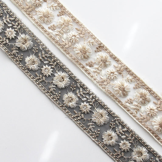 Embroidered Daisy Lace Trim - Vintage Floral Ribbon, 5Yards