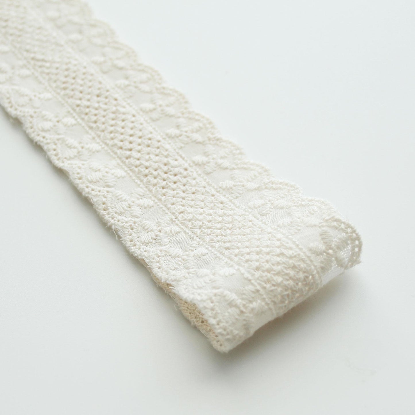 Natural Floral Embroidered Cotton Lace (Width 1.65in/4.2cm) x 5Yards