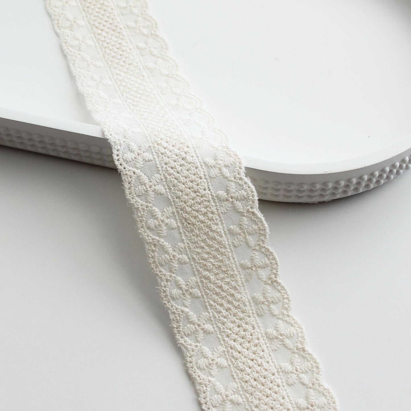 Natural Floral Embroidered Cotton Lace (Width 1.65in/4.2cm) x 5Yards