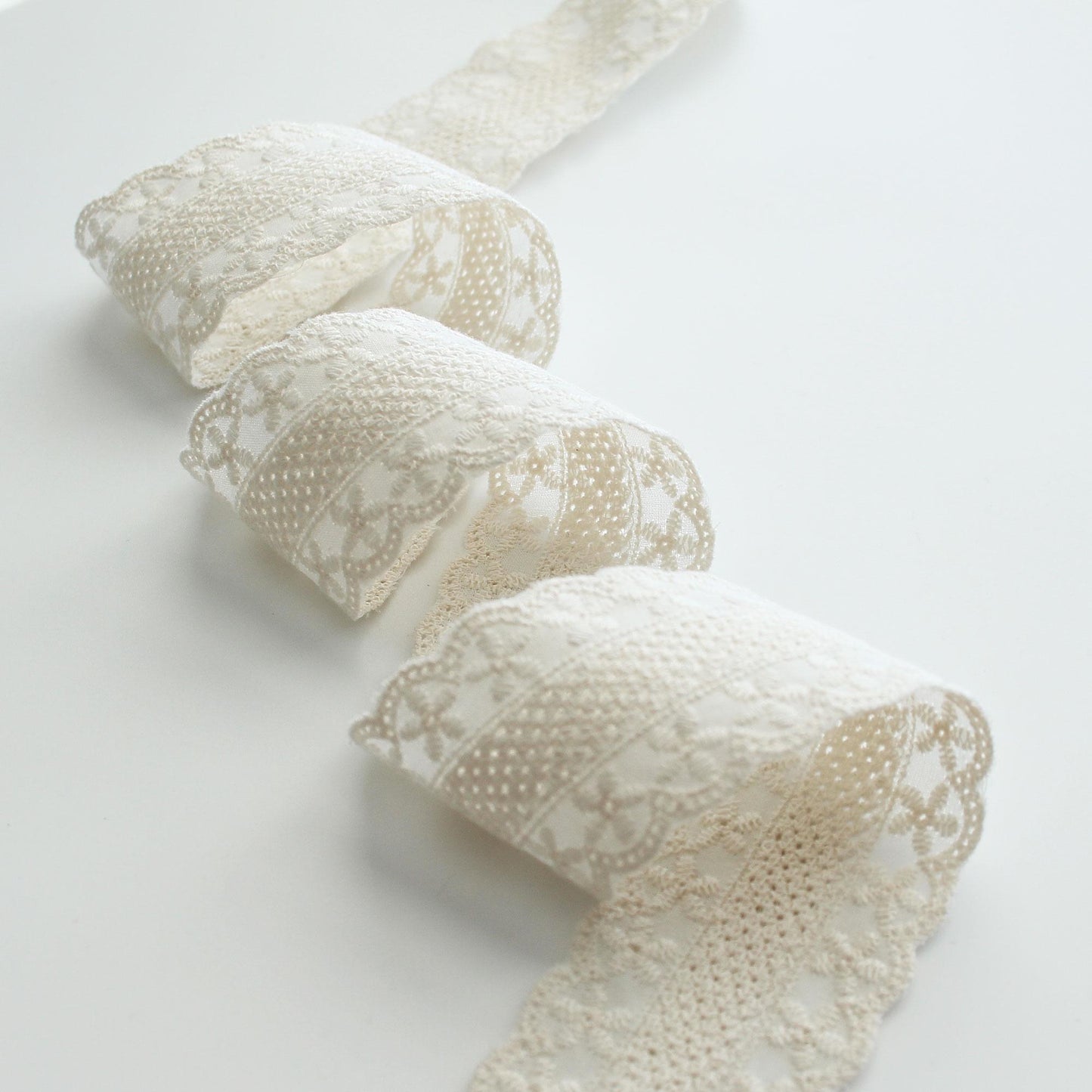 Natural Floral Embroidered Cotton Lace (Width 1.65in/4.2cm) x 5Yards