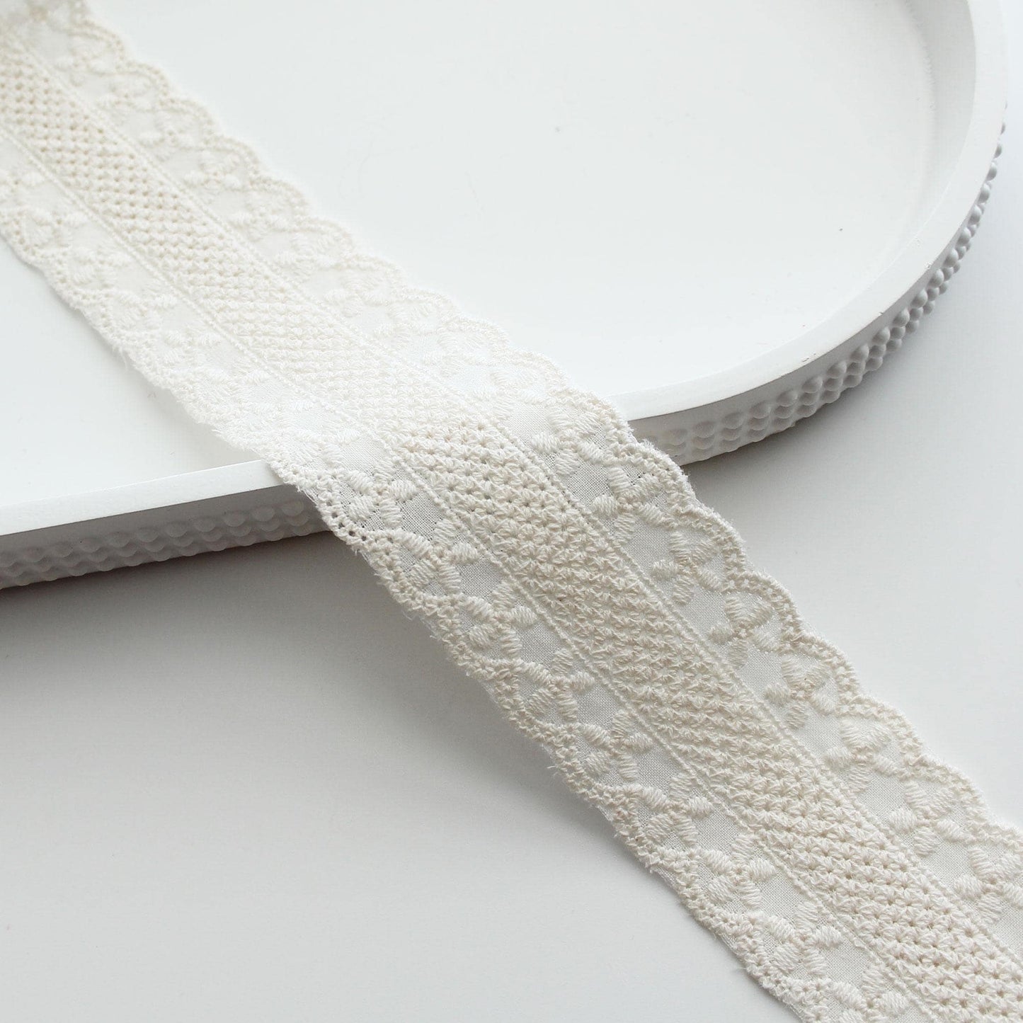 Natural Floral Embroidered Cotton Lace (Width 1.65in/4.2cm) x 5Yards