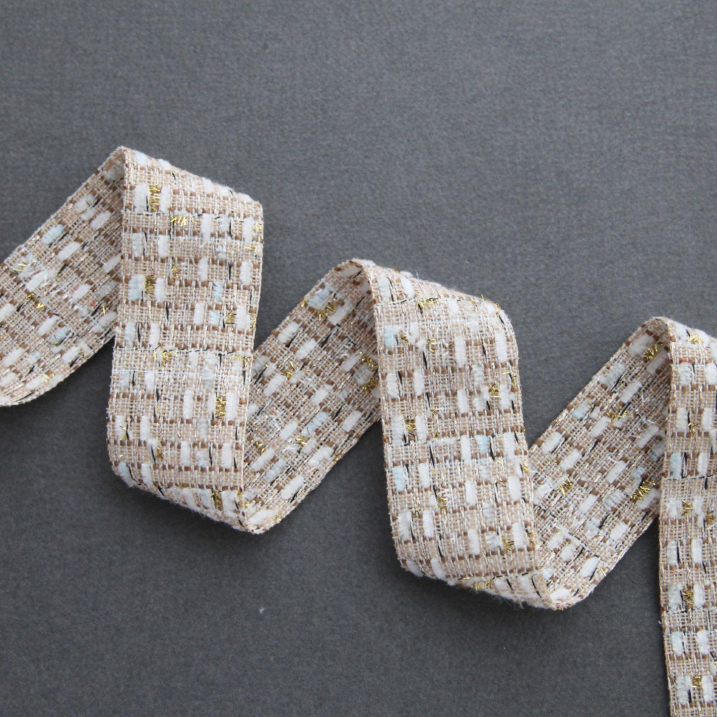 Tweed Ribbon with Gold Metallic Thread 1.5" (3.8cm) x 5Yards