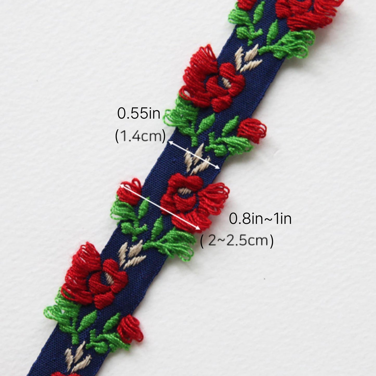 Floral Embroidered Ribbon Trim, Rose Lace Ribbon 0.55in x 2Yards