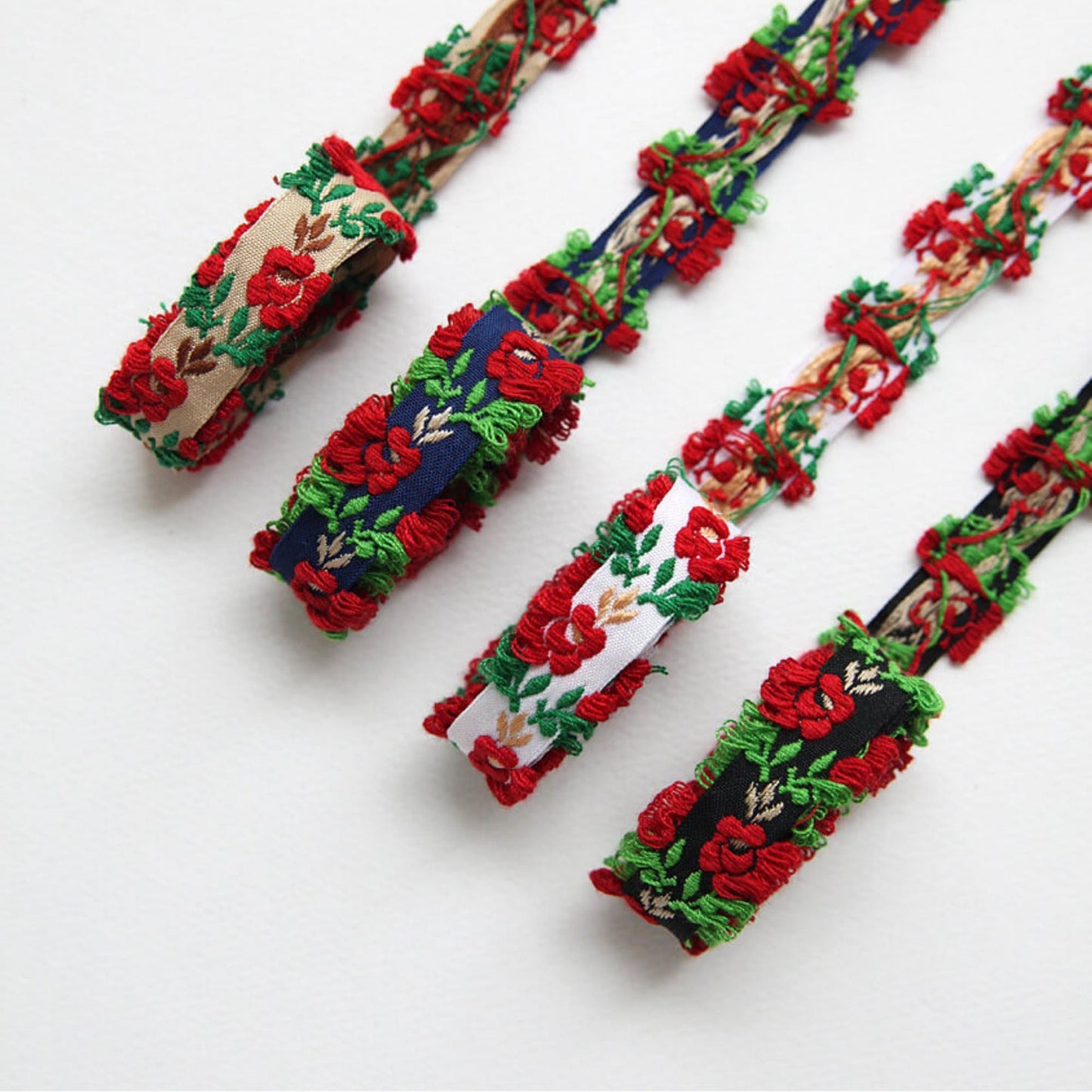 Floral Embroidered Ribbon Trim, Rose Lace Ribbon 0.55in x 2Yards