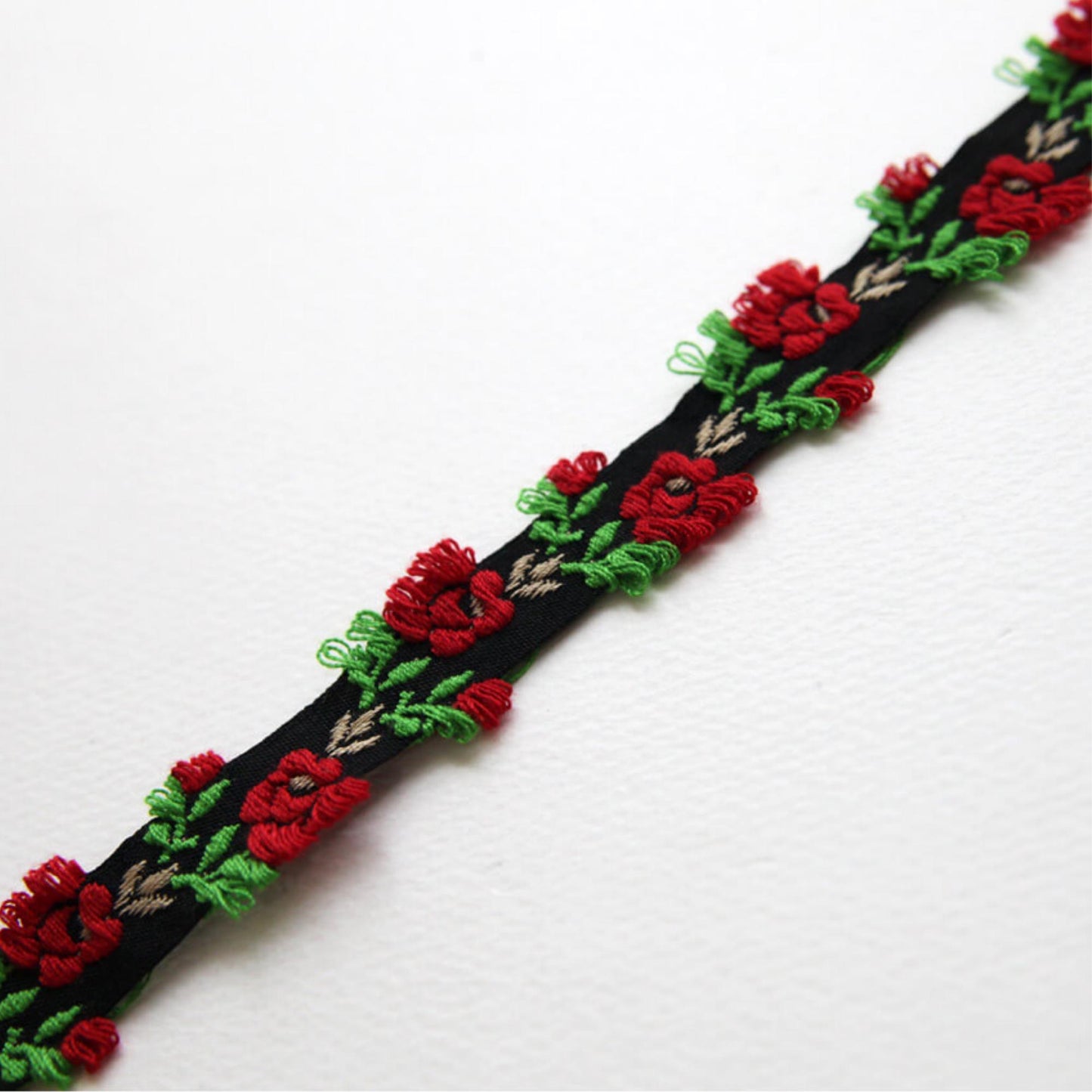Floral Embroidered Ribbon Trim, Rose Lace Ribbon 0.55in x 2Yards