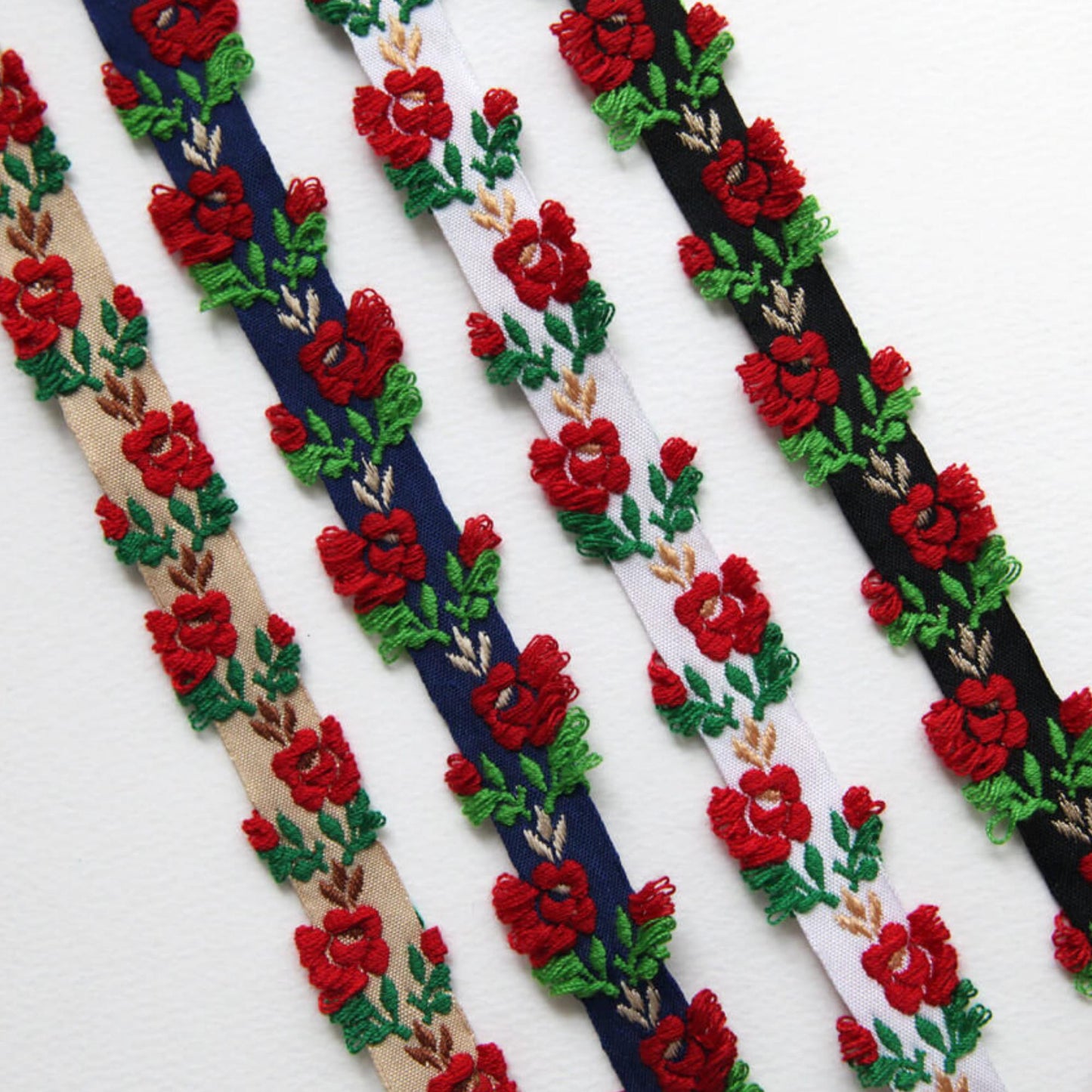 Floral Embroidered Ribbon Trim, Rose Lace Ribbon 0.55in x 2Yards