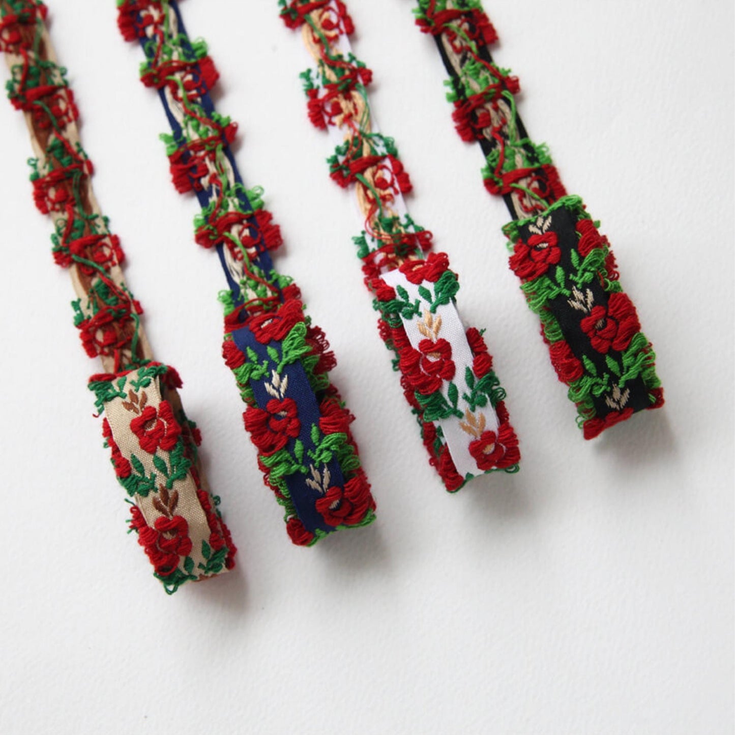 Floral Embroidered Ribbon Trim, Rose Lace Ribbon 0.55in x 2Yards