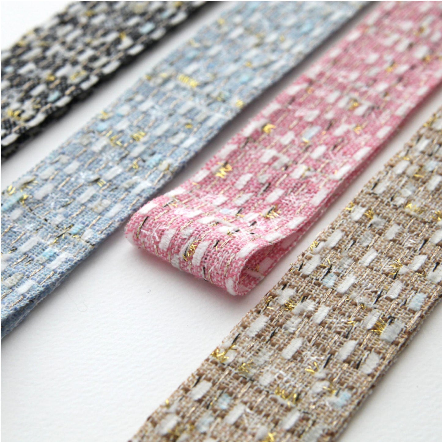 Tweed Ribbon with Gold Metallic Thread 1.5" (3.8cm) x 5Yards