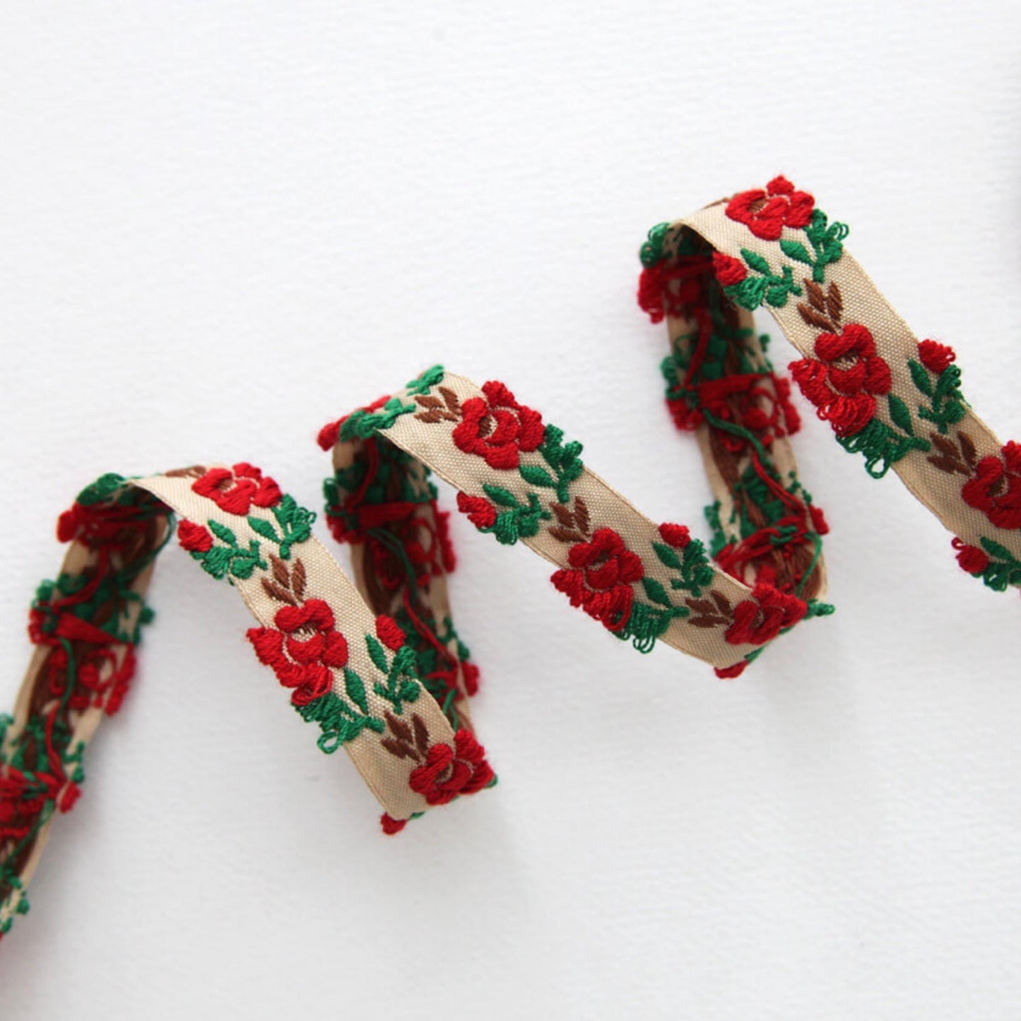 Floral Embroidered Ribbon Trim, Rose Lace Ribbon 0.55in x 2Yards