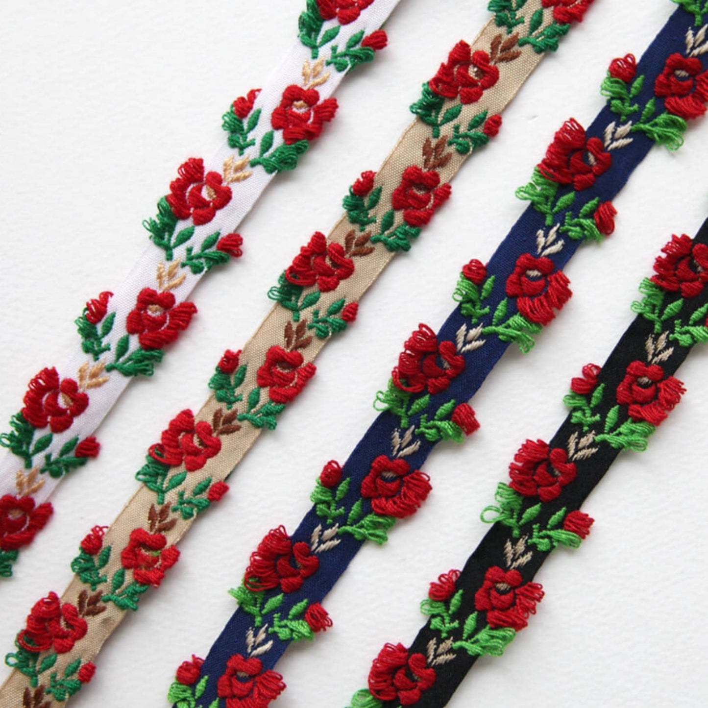 Floral Embroidered Ribbon Trim, Rose Lace Ribbon 0.55in x 2Yards