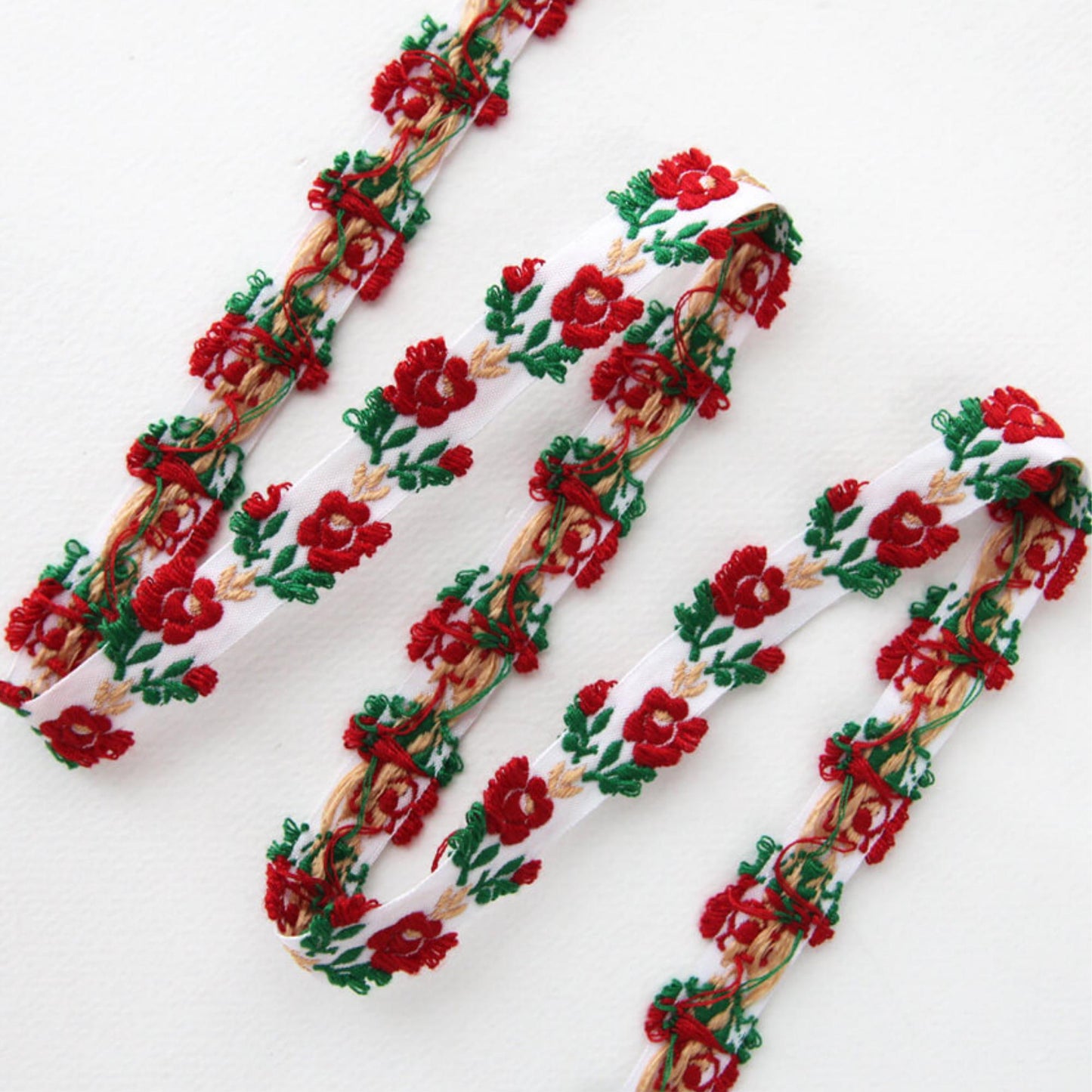 Floral Embroidered Ribbon Trim, Rose Lace Ribbon 0.55in x 2Yards