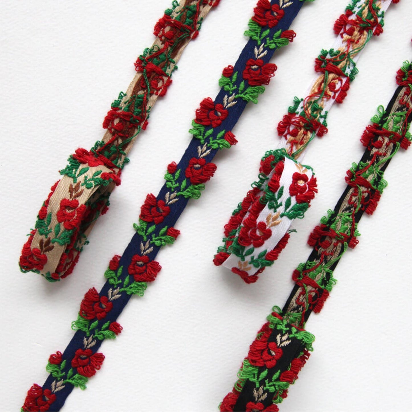 Floral Embroidered Ribbon Trim, Rose Lace Ribbon 0.55in x 2Yards