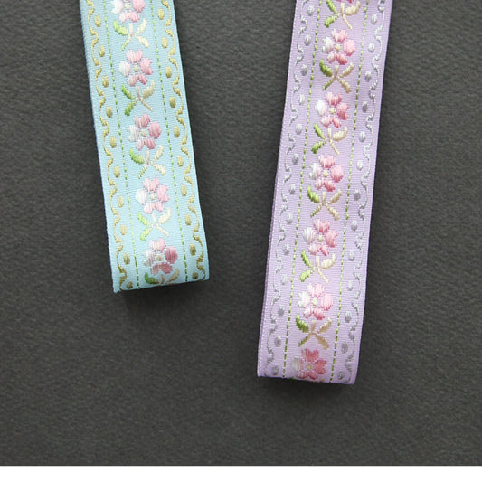 Pastel Floral Embroidered Ribbon 5Yards