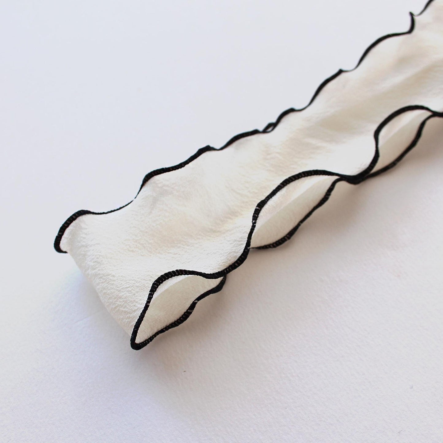 Elegant Wavy Edge Ribbon with Black Contrast Trim 2in x 5Yards