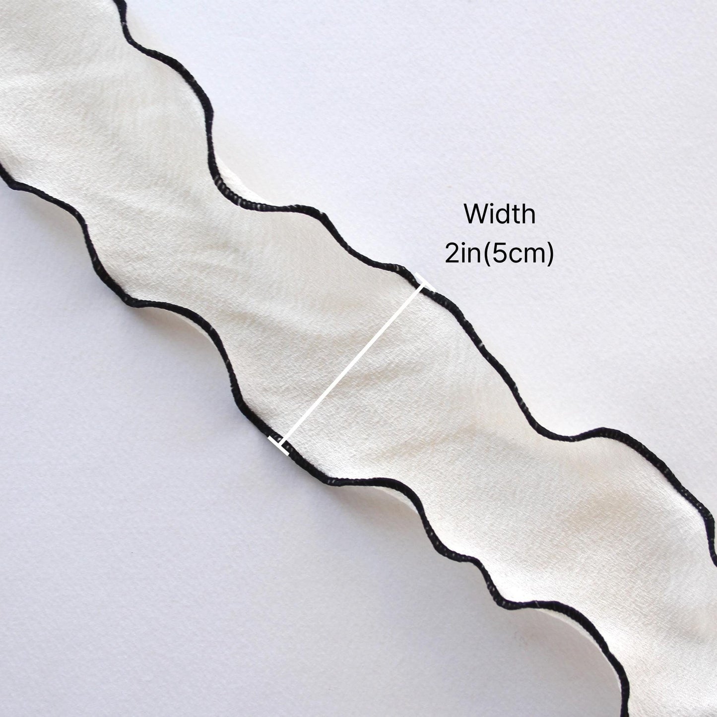 Elegant Wavy Edge Ribbon with Black Contrast Trim 2in x 5Yards