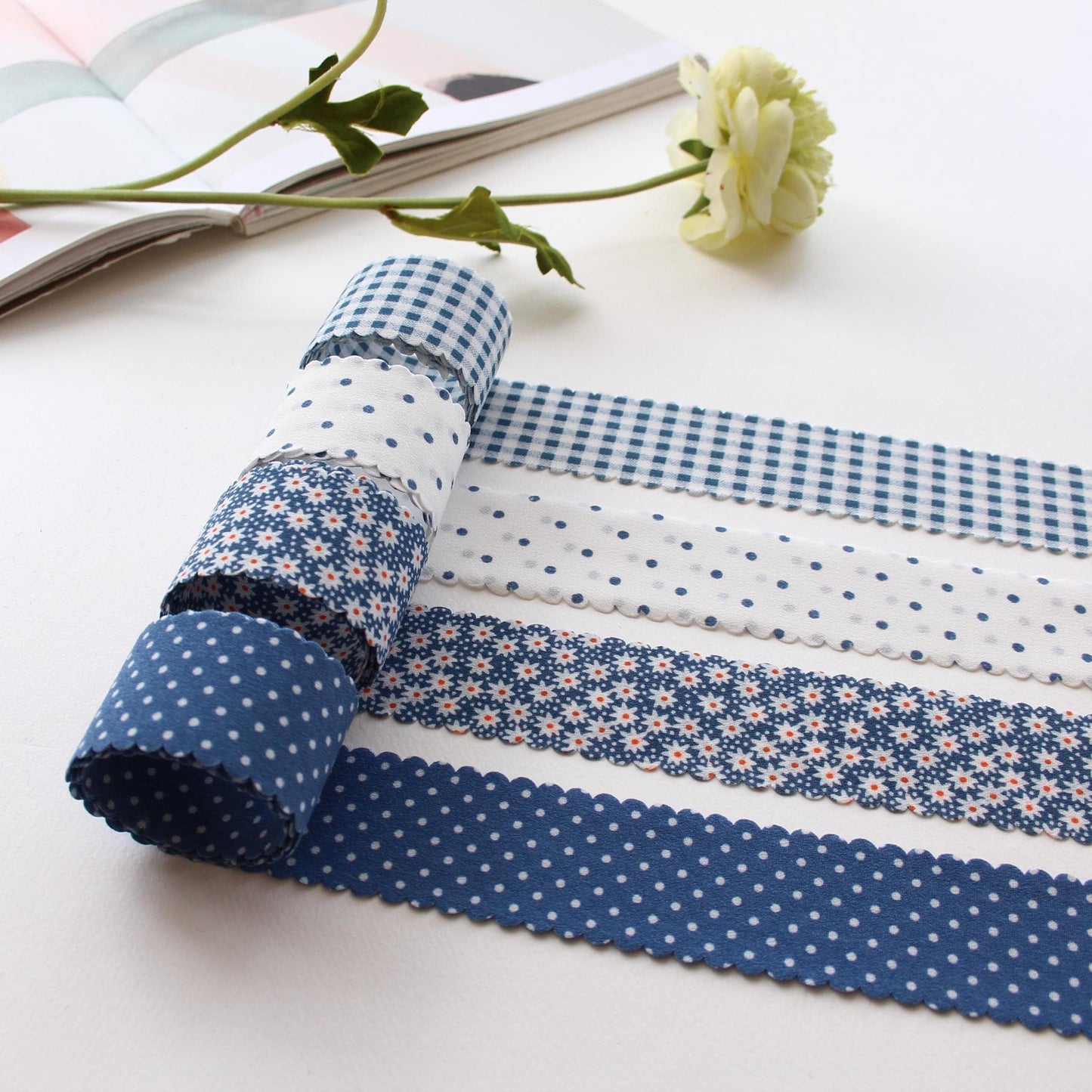Charming Blue-Themed ribbons, Hair Bow Supply, Gift Wrapping, Craft Material, 1.57 Inch (4cm), 5 Yards