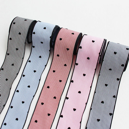 Striped Heart Ribbons, Hair Bow Supply, Gift Wrapping, Craft Material 5 Yards
