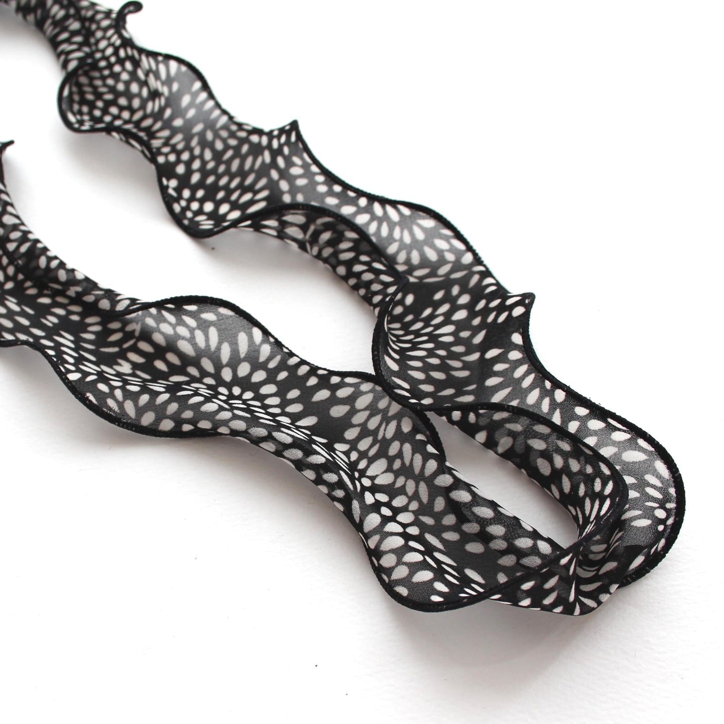 Black Chiffon Ribbon with White Leaf Pattern 5 Yards