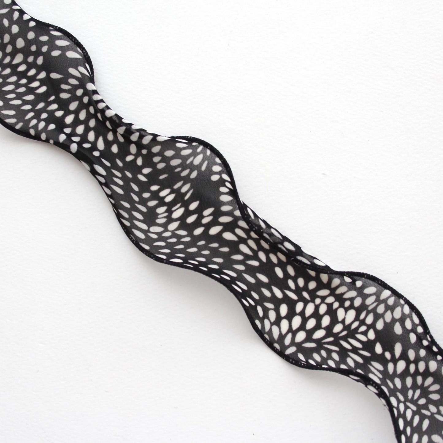 Black Chiffon Ribbon with White Leaf Pattern 5 Yards