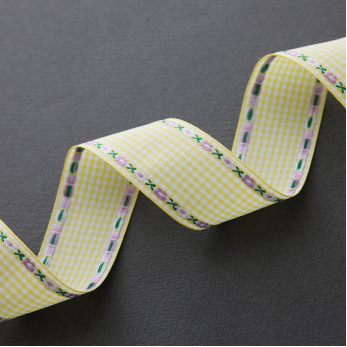 Gingham Ribbon with Floral Edge, Embroidered Check Ribbon 1.57 Inch, 5 Yards