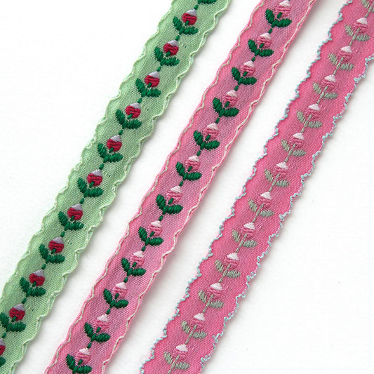 Floral Embroidered Ribbon Trim, Scalloped Jacquard Trim 5Yards