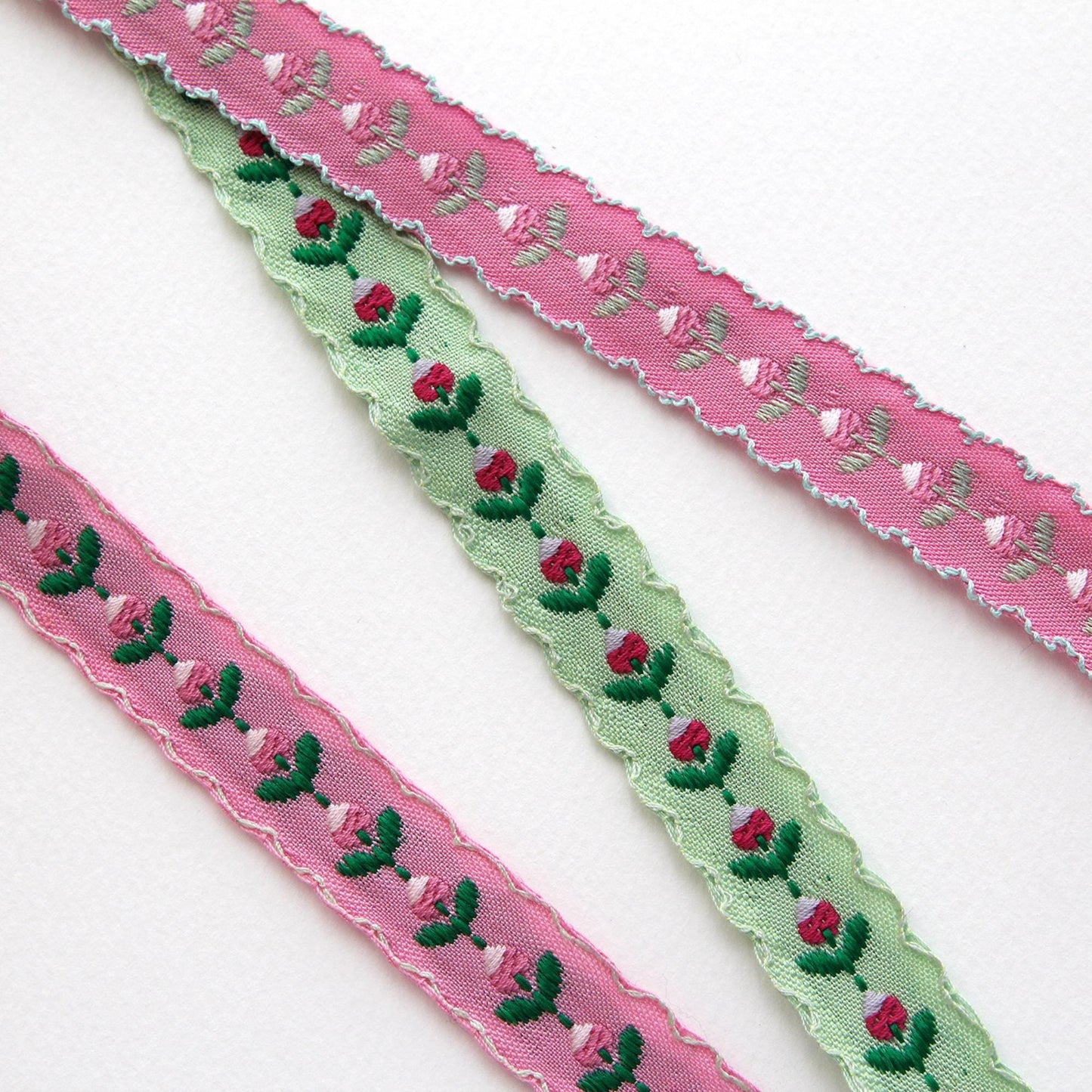 Floral Embroidered Ribbon Trim, Scalloped Jacquard Trim 5Yards