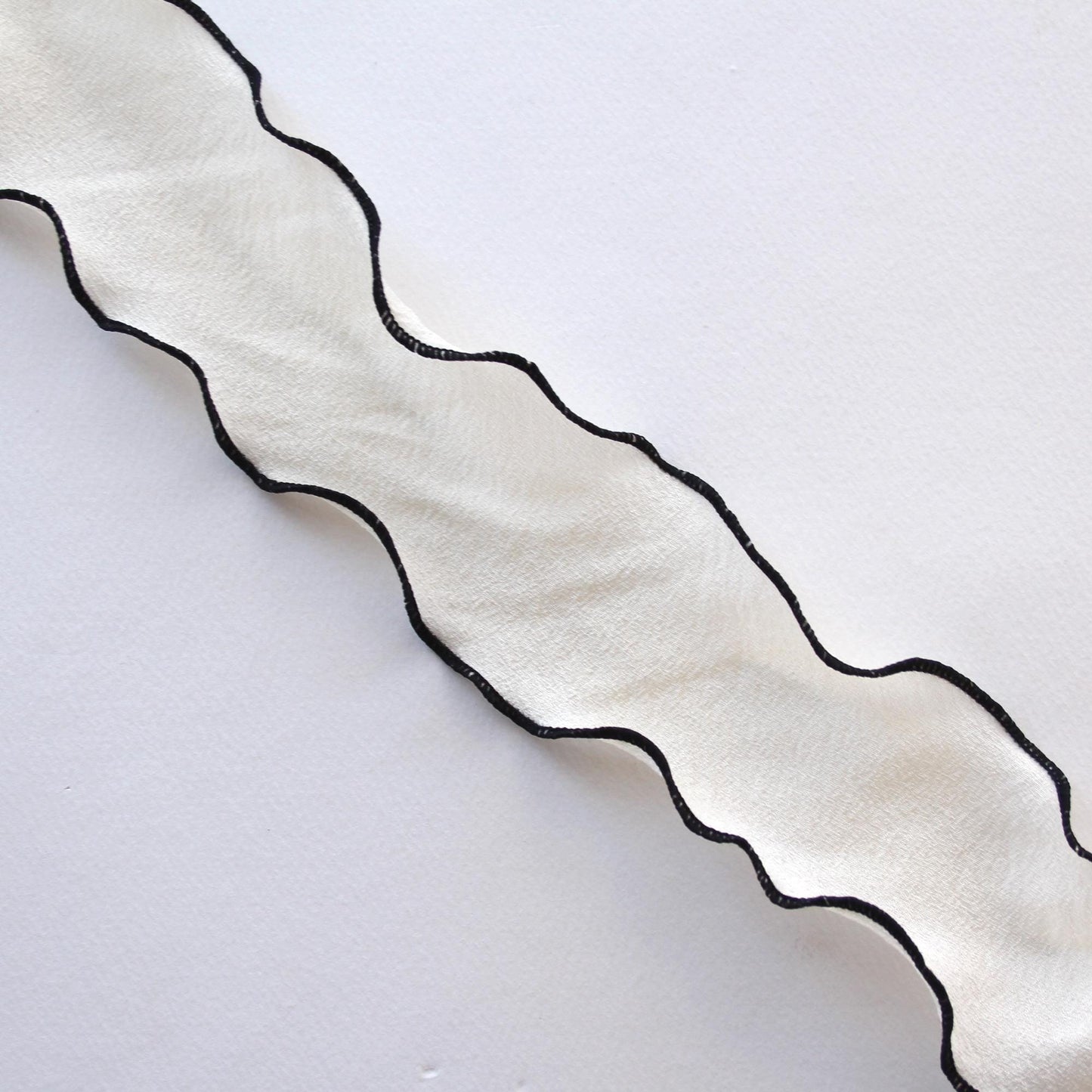 Elegant Wavy Edge Ribbon with Black Contrast Trim 2in x 5Yards