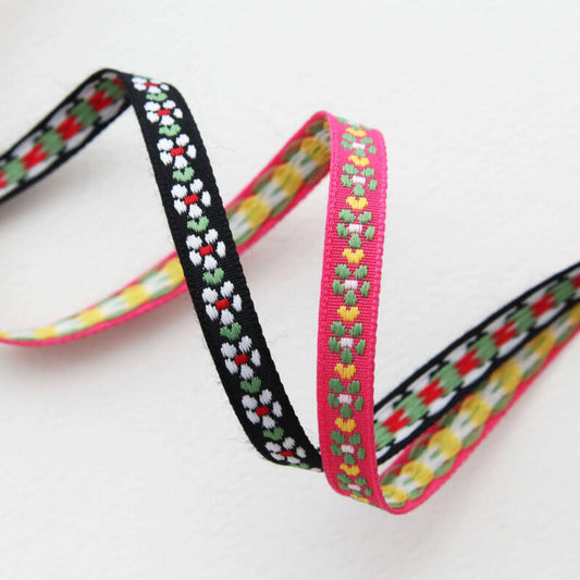 Floral Embroidered Ribbon Trim, Scalloped Jacquard Trim 5Yards