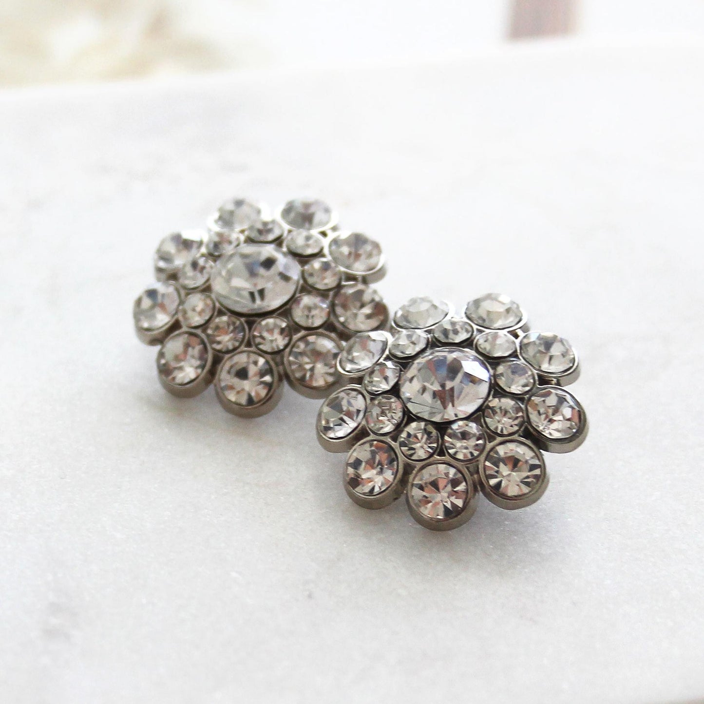 Clear Crystal Flower Button Embellishment, Pack of 4