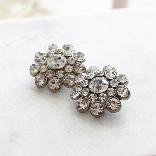 Clear Crystal Flower Button Embellishment, Pack of 4