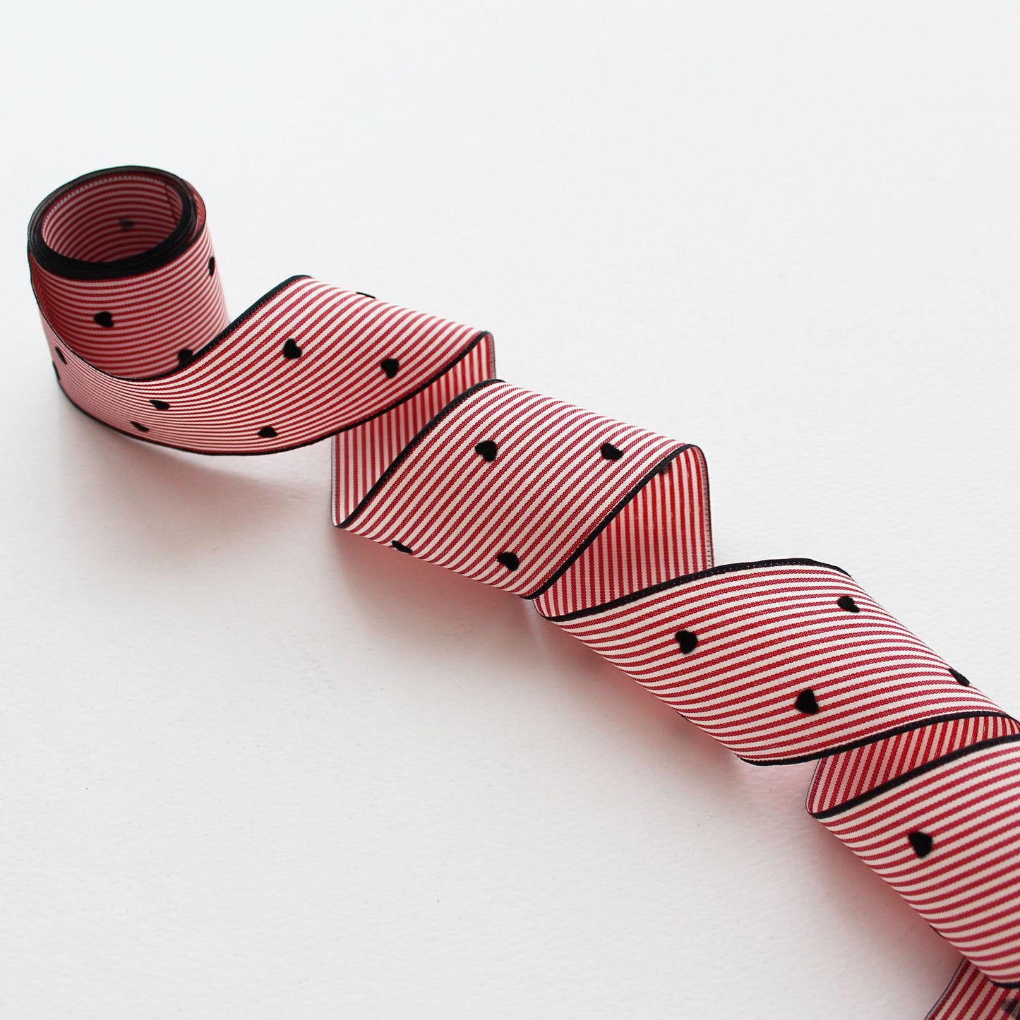 Striped Heart Ribbons, Hair Bow Supply, Gift Wrapping, Craft Material 5 Yards