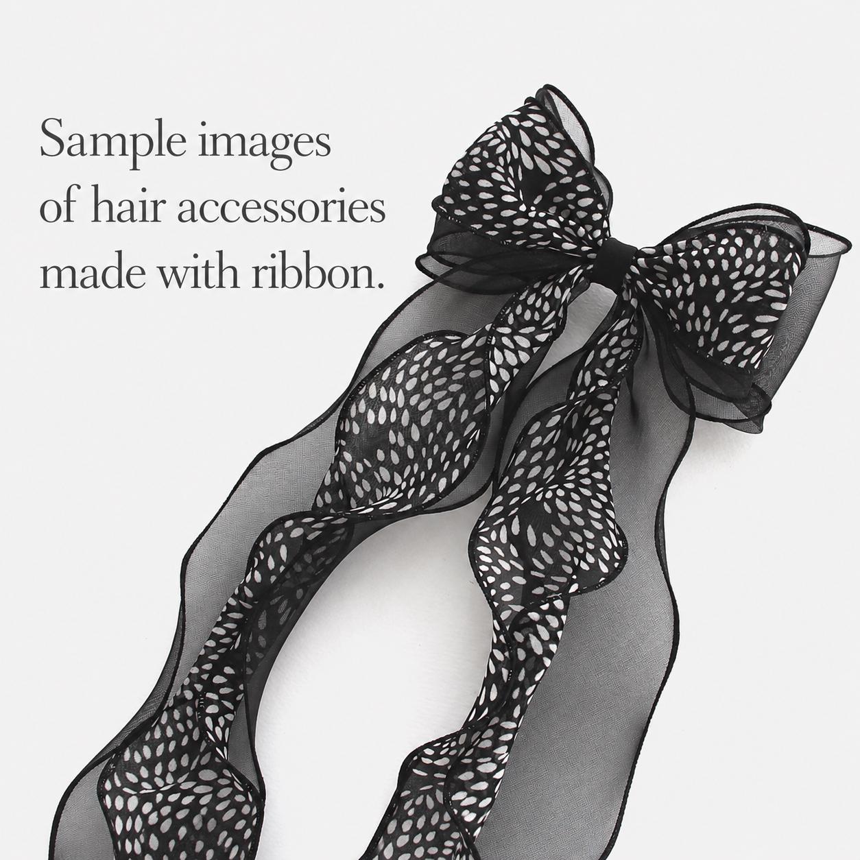 Black Chiffon Ribbon with White Leaf Pattern 5 Yards