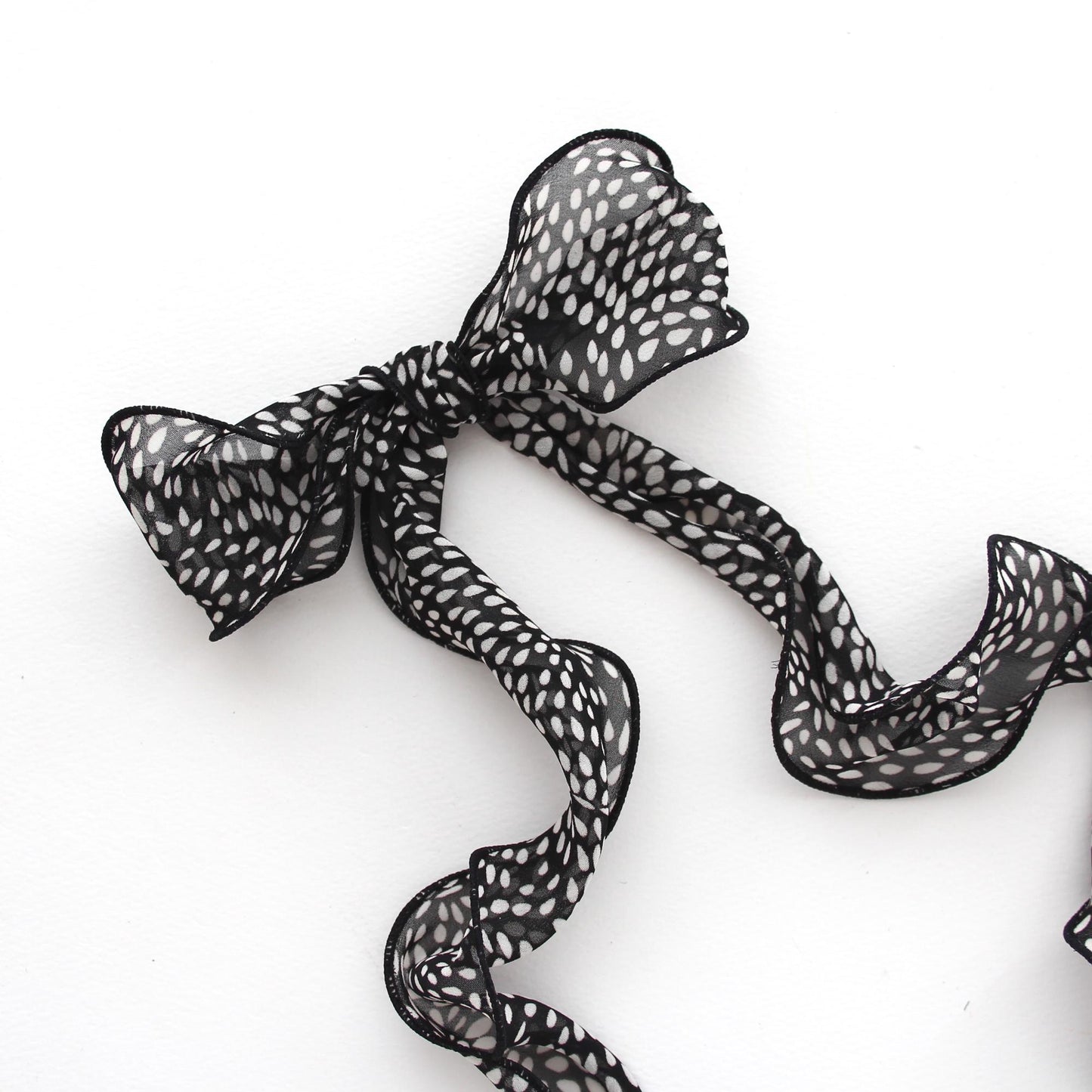 Black Chiffon Ribbon with White Leaf Pattern 5 Yards